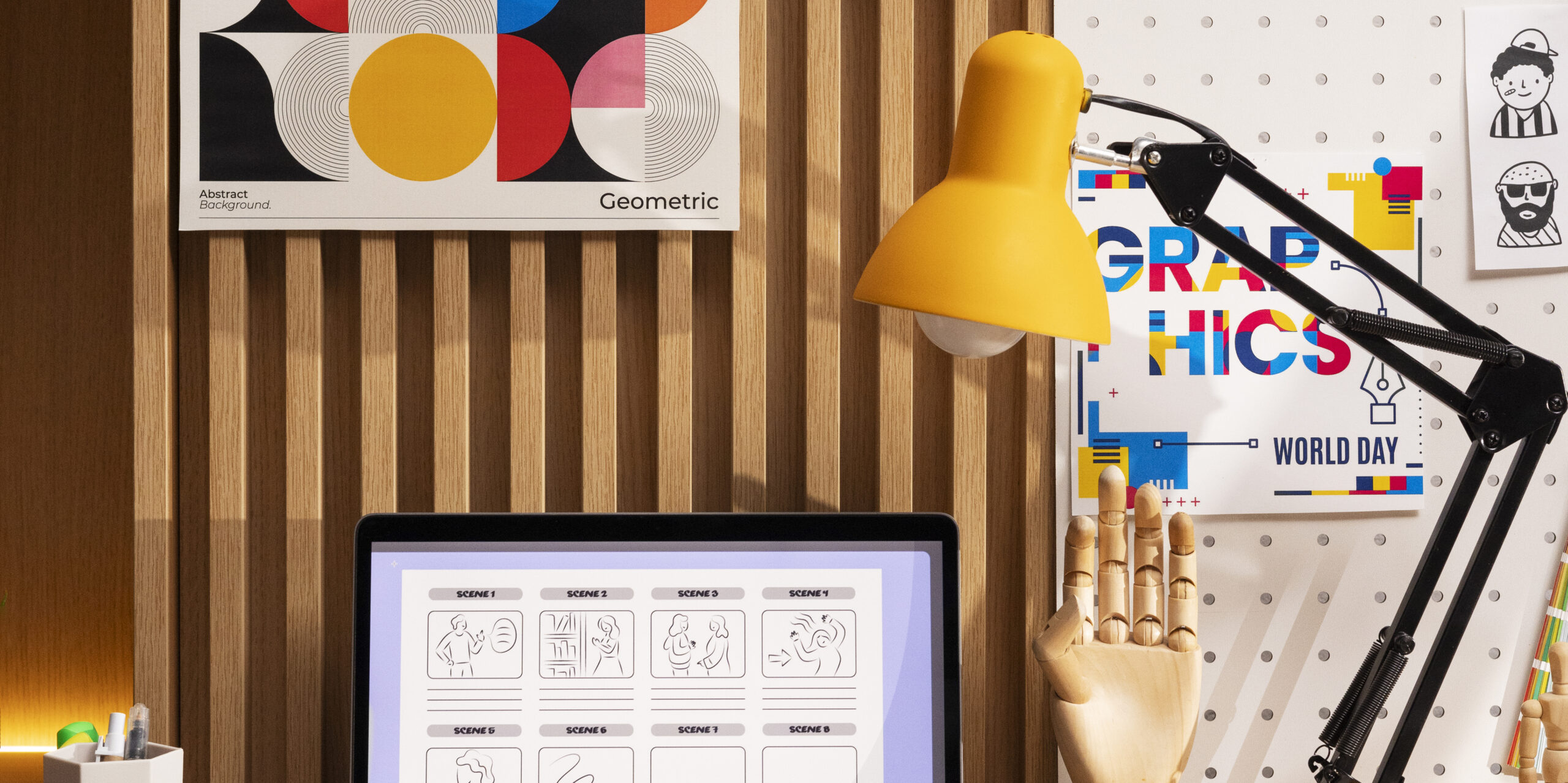 Création d’identité visuelle pour entreprise avec supports print, logo et charte graphique sur fond noir.