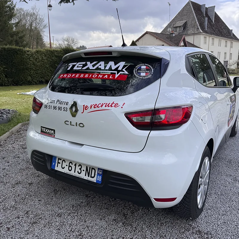 Marquage véhicule professionnel Renault Clio Texam Professional, réalisation Agence Next